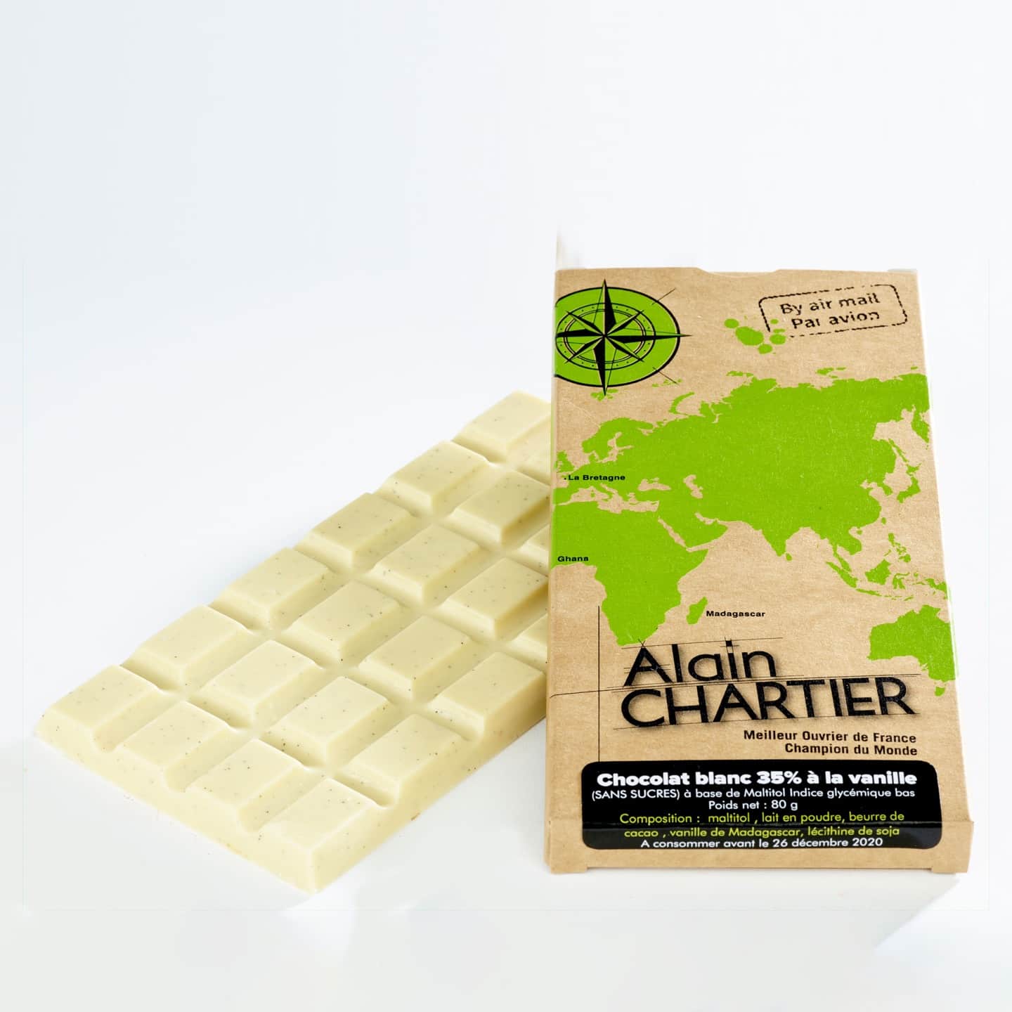 Alain Chartier • Tablette Chocolat Blanc Vanille Sans Sucre 80g