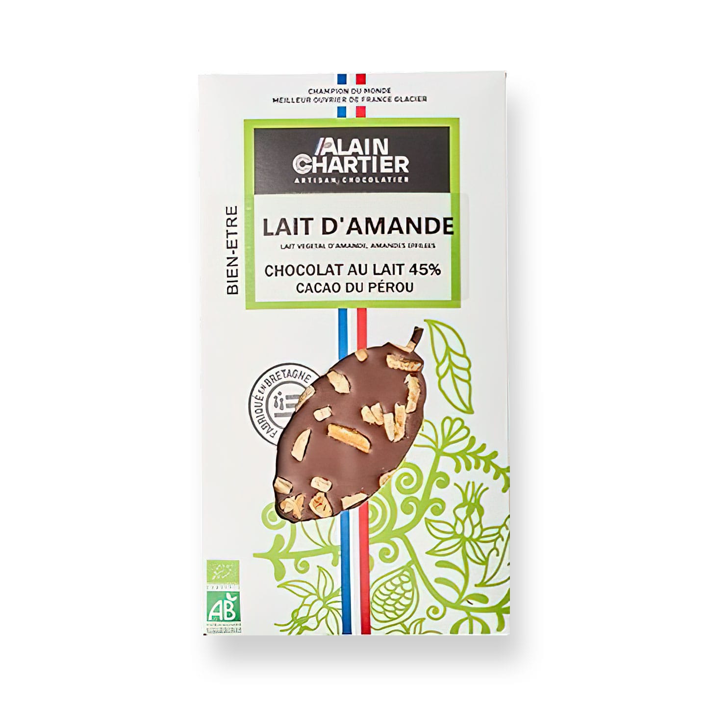 Tablette Chocolat Lait Amandes 45% Bean to Bar Bio 90g