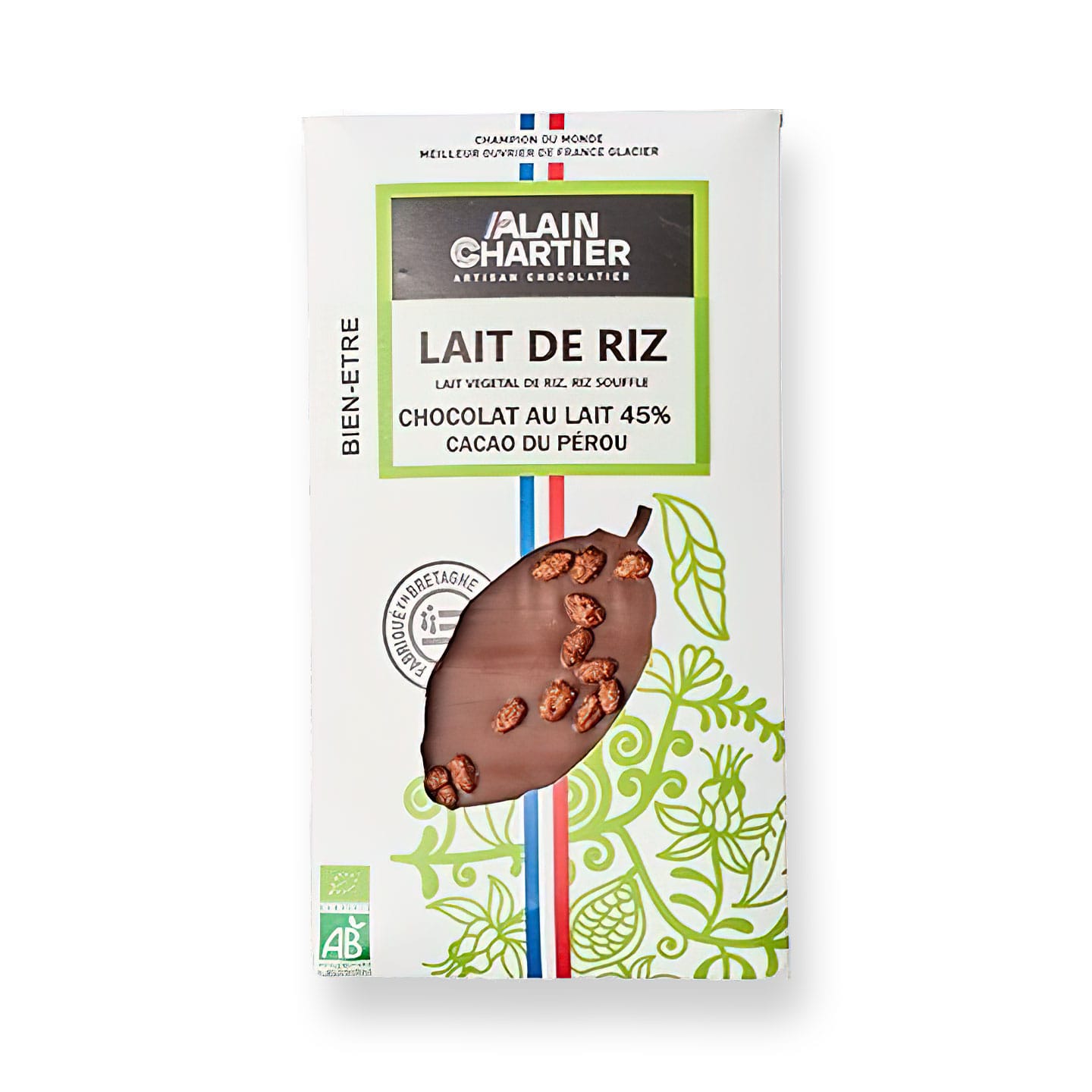 Tablette Chocolat Lait Riz Soufflé 45% Bean to Bar Bio 90g